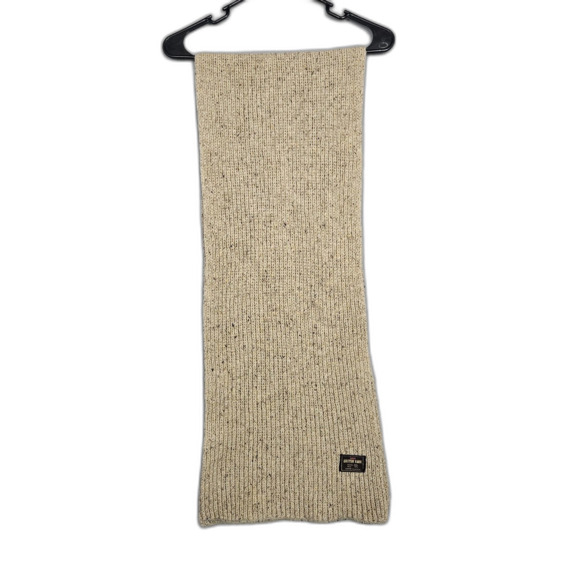British Yarn Covic Collection Wool Silk Blend Mens Knitted Scarf Oatmeal Beige - Picture 1 of 4
